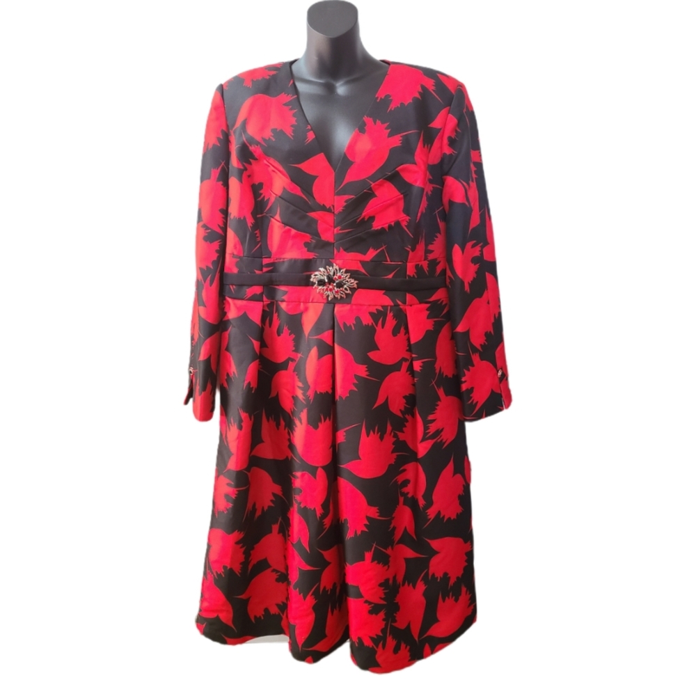BEN MARC INTERNATIONAL RED AND BLACK ABSTRACT PRINT DESIGNER DRESS SIZE 14 BNWT - Picture 5 of 7